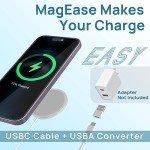 Magnetic Wireless Charger,MagEase 15W Wireless Charger Magnetic Compatible with iPhone 16/15/14/13/12 Series and AirPods 3/2/Pro, Charging Pad with USB-C Cable and USB-A Converter (White)