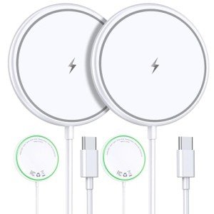 ABSKRYO Magnetic Wireless Charger iPhone 15W Mag Safe Charger 2 Pack Wireless Charging Pad with Sleep-Friendly LED Light for iPhone 16 15 14 13 12 Pro Max Plus & Airpods 2 3 Pro