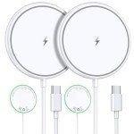 ABSKRYO Magnetic Wireless Charger iPhone 15W Mag Safe Charger 2 Pack Wireless Charging Pad with Sleep-Friendly LED Light for iPhone 16 15 14 13 12 Pro Max Plus & Airpods 2 3 Pro