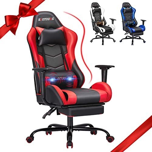 ECOTOUGE Ergonomic Gaming Chair with Footrest, Red