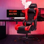 ECOTOUGE Ergonomic Gaming Chair with Footrest, Red