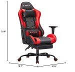 ECOTOUGE Ergonomic Gaming Chair with Footrest, Red