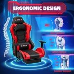 ECOTOUGE Ergonomic Gaming Chair with Footrest, Red