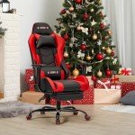 ECOTOUGE Ergonomic Gaming Chair with Footrest, Red