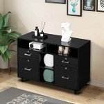 VINGLI Black Wood Mobile File Cabinet with Drawers