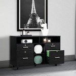 VINGLI Black Wood Mobile File Cabinet with Drawers