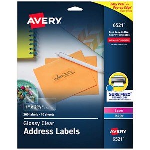 Avery Glossy Clear Printable Address Labels, 300 Pack