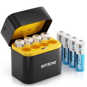 Rechargeable AA Lithium Batteries with Fast Charger - 8 Pack
