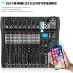 KASCHUN 8-Channel DJ Audio Mixer with Bluetooth