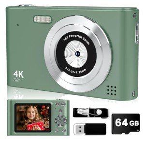 1080P Kids Digital Camera with 64GB Card – Green