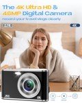 4K UHD Digital Camera with Autofocus and Zoom