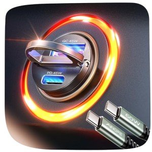 AINOPE 90W Fast Dual Port USB C Car Charger