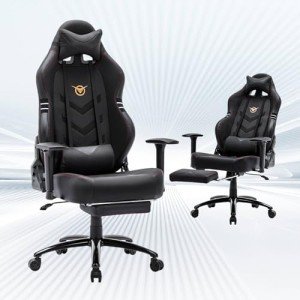 Big and Tall Gaming Chair with Footrest - Black
