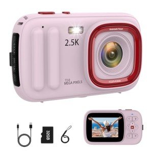 72MP 2.5K Kids Vintage Digital Camera - Pink