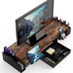 Dual Monitor Stand with Drawer, Rustic Brown