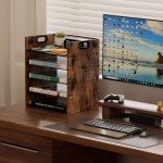 5-Tier Wood Desk File Organizer with Handle