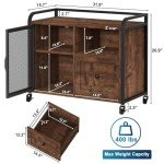 Rolling Lateral File Cabinet with Drawer - Rustic Oak