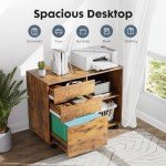 DUMOS 3-Drawer Rolling File Cabinet - Rustic Brown