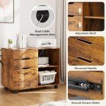 DUMOS 3-Drawer Rolling File Cabinet - Rustic Brown