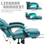 Ergonomic Massage Office Chair with Footrest - Teal Blue