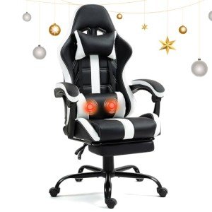 HOMHUM Ergonomic Gaming Chair with Footrest - White