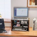 3-Tier Wooden Desk Paper Organizer - Rustic Brown