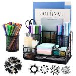 7-Compartment Black Mesh Desk Organizer with Pen Holder