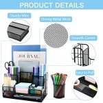 7-Compartment Black Mesh Desk Organizer with Pen Holder
