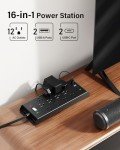 10Ft Flat Plug Power Strip with 12 Outlets & USBs