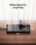 10Ft Flat Plug Power Strip with 12 Outlets & USBs