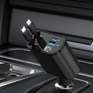 Retractable 4-in-1 Fast Charging Car Charger