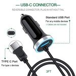 Fast USB C Car Charger with 3ft Cable
