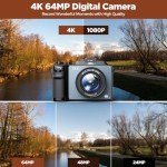 64MP 4K Vlog Camera with Dual Lens & Accessories