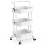 Pipishell 3-Tier Rolling Metal Utility Cart - White
