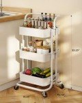 Pipishell 3-Tier Rolling Metal Utility Cart - White