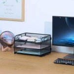 3-Tier Mesh Desk Organizer with Handle - Black