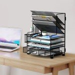 4-Tier Paper Organizer with File Holder and Pen Holders