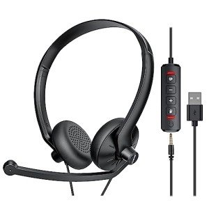 Wired USB Headset with Noise Cancelling Microphone