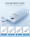 VRURC 10,000mAh Slim Power Bank with Cables