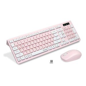 Reccazr Wireless Keyboard and Mouse Combo - Pink & White