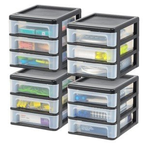 IRIS USA Black 3-Drawer Stacking Organizer Set