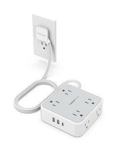 Flat Extension Cord with USB Ports and Surge Protection