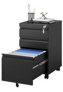 MIIIKO Black Metal Rolling File Cabinet with Lock
