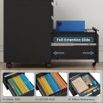 MIIIKO Black Metal Rolling File Cabinet with Lock