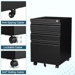 MIIIKO Black Metal Rolling File Cabinet with Lock