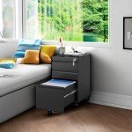 MIIIKO Black Metal Rolling File Cabinet with Lock