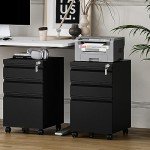 MIIIKO Black Metal Rolling File Cabinet with Lock