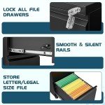 MIIIKO Black Metal Rolling File Cabinet with Lock