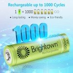 Brightown 12-Pack High Capacity Rechargeable AA Batteries