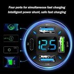 4-Port USB Car Charger with Voltmeter and Type-C
